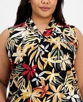 Anne Klein Plus Printed Triple-Pleated V-Neck Top