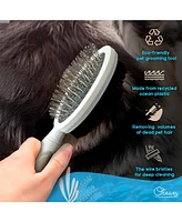 Ocean Plastic by Pt Blue Double-Sided Round Grooming Brush for Pets, Eco-Friendly Dogs and Cats