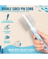 Ocean Plastic by Pt Blue Double-Sided Pin Comb for Pets, Eco-Friendly Grooming Tool Dogs and Cats