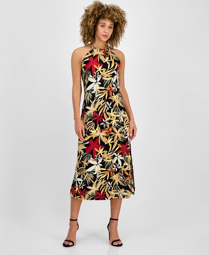 Anne Klein Women's Printed Sleeveless Halter Midi Dress
