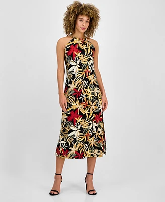 Anne Klein Women's Printed Sleeveless Halter Midi Dress