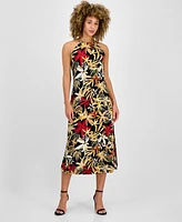 Anne Klein Women's Printed Sleeveless Halter Midi Dress