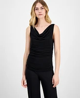 Anne Klein Women's Ruched Draped-Neck Textured Crepe Knit Top
