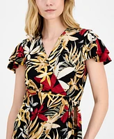 Anne Klein Women's Floral-Print Flutter-Sleeve Classic Wrap Dress