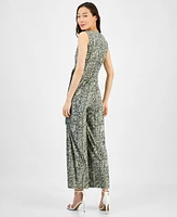 Anne Klein Women's Printed Faux-Wrap Sleeveless Wide-Leg Jumpsuit