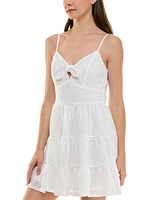 Trixxi Juniors' Tie-Neck Floral Embroidered Fit & Flare Dress