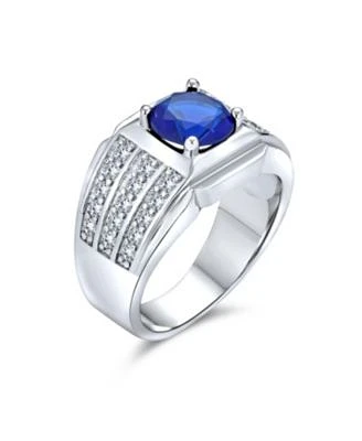 Bling Jewelry 3 Row Pave Cubic Zirconia Wide Side Band 3CTW Cz Solitaire Statement Ring Silver Plated