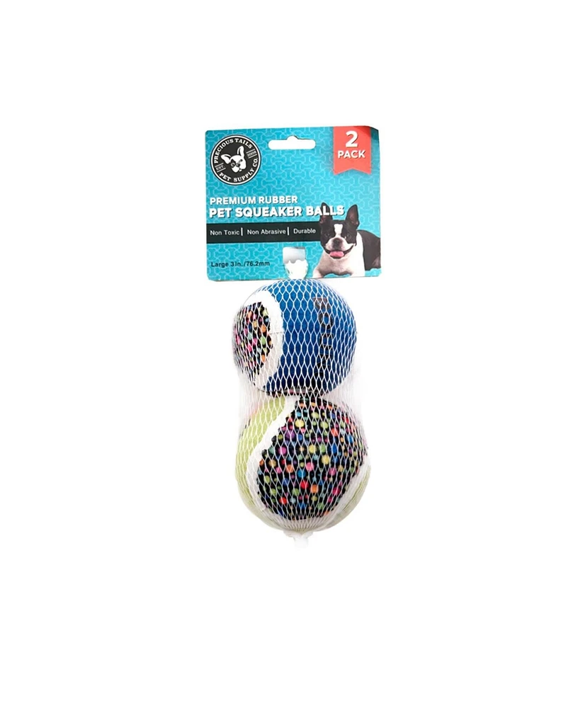 Precious Tails 2-Pack High-Bounce Pet Tennis Balls with Woof and Bounce Print