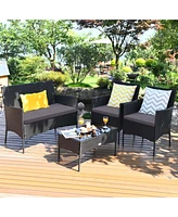 8PCS Patio Rattan Furniture Set Cushioned Sofa Coffee Table Backyard