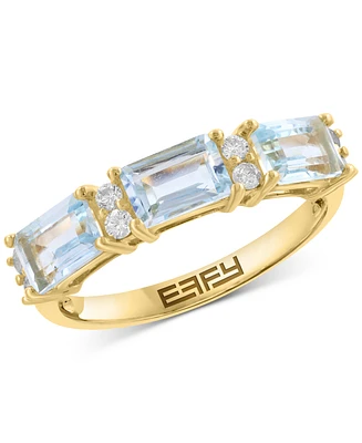 Effy Collection Diamond (1/6 ct. t.w.) & Aquamarine (1-5/8 ct. t.w.) Ring in 14k Yellow Gold