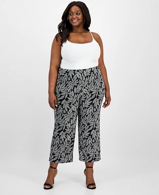 Ak Anne Klein Plus Printed Pull-On Wide-Leg Pants