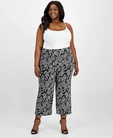 Ak Anne Klein Plus Printed Pull-On Wide-Leg Pants
