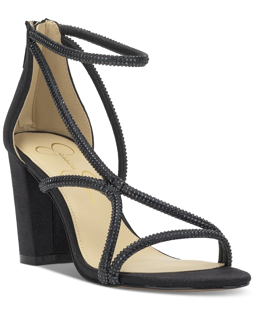 Jessica Simpson Women's Shiny Rhinestone Block-Heel Dress Sandals