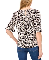CeCe Women's Printed Flutter Sleeve Blouse