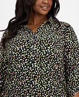 Ak Anne Klein Plus Printed Roll-Tab Shirt