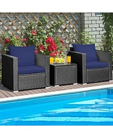 Gymax 3 Piece Rattan Outdoor Patio Conversation Furniture Set w/ Cushions