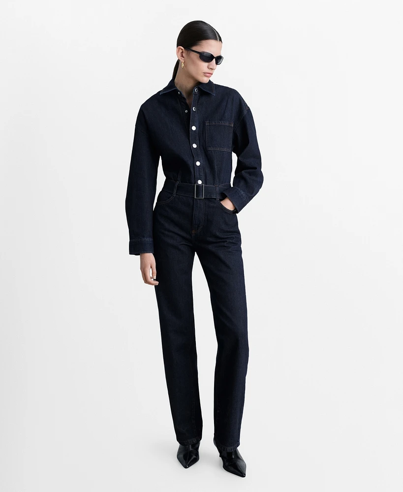 Mango Women's Denim Belted Jumpsuit