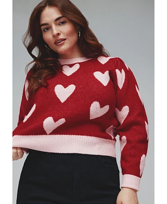 Eloquii Plus Size Heart Intarsia Cropped Sweater