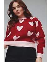 Eloquii Plus Size Heart Intarsia Cropped Sweater