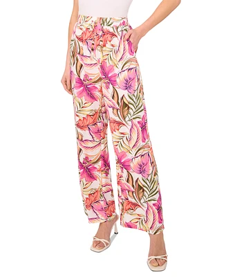CeCe Women's Tie-Waist Wide-Leg High-Rise Pants