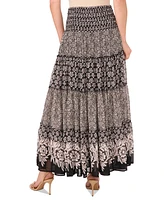 CeCe Women's Printed Tiered Smock-Waist Maxi Skirt