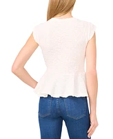 CeCe Women's V-Neck Puckered Knit Peplum Top