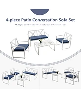 Gymax 4 Piece Outdoor Conversation Set Patio Furniture Set Metal Frame w/ Cushions