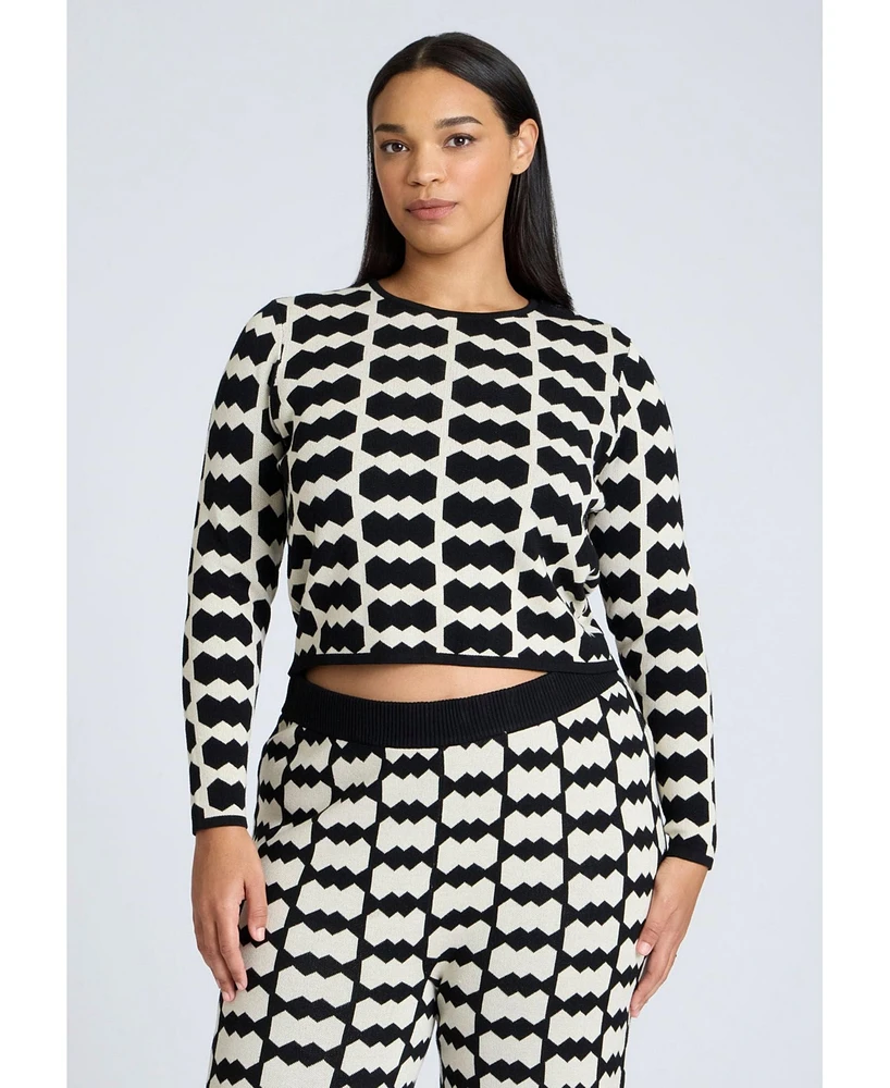 Eloquii Plus Cropped Sweater With Pattern