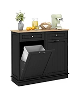 Rubber Wood Kitchen Trash Cabinet with Single Trash Can Holder and Adjustable Shelf