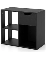 3-Cube Bookcase 2-tier Wooden Storage Shelf with Pull-out Drawer