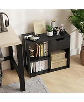 3-Cube Bookcase 2-tier Wooden Storage Shelf with Pull-out Drawer