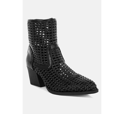 Artisole Woven Pleather Block Heel Boots
