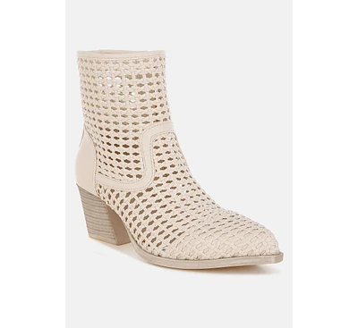 Artisole Woven Pleather Block Heel Boots