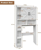 Over The Toilet Storage Cabinet, Farmhouse Storage Cabinet Over Toilet with 2 Barn Door & Toilet Paper Holder StandHome Space-Saving Toilet Rack for B