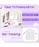 Kids Vanity Table and Chair Set with Removable Tri-Folding Mirror
