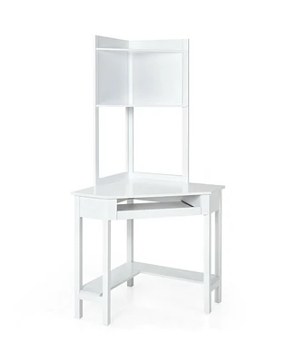 Corner Computer Desk with Hutch and Storage Shelves