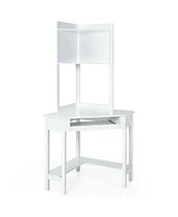 Corner Computer Desk with Hutch and Storage Shelves