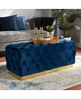 Baxton Studio Corrine Glam and Luxe Navy Blue Velvet Fabric Upholstered and Gold Pu Leather Ottoman