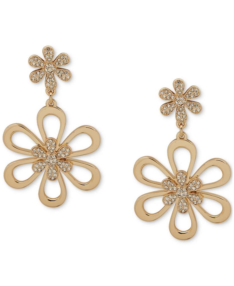 Karl Lagerfeld Paris Gold-Tone Crystal Double Daisy Drop Earrings
