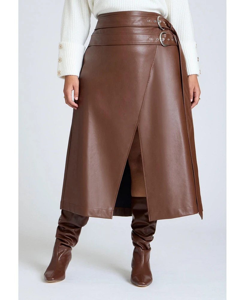 Eloquii Plus Size Double Belt Wrap Faux Leather Skirt
