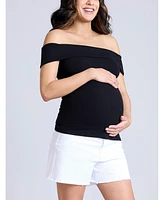 Motherhood Maternity Rib Knit Short Sleeve Off The Shoulder Top