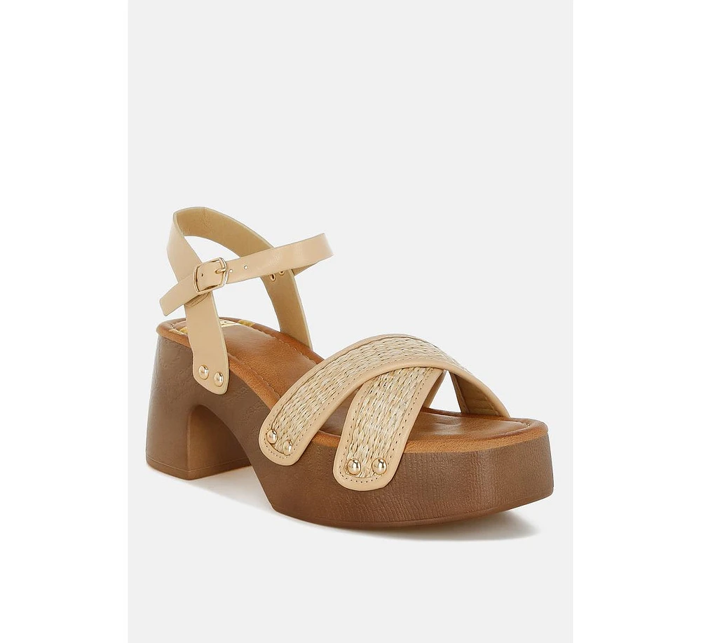 Qasa Studded Raffia Clog Sandals