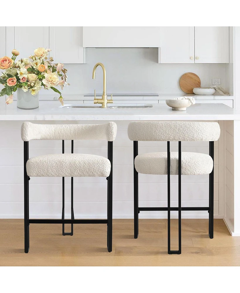 Set of 2 Modern Counter Stools, Boucle Upholstered Bar Chairs with Curved Armrests-Maison Boucle