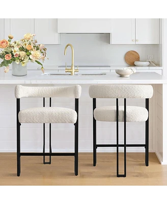 Set of 2 Modern Counter Stools, Boucle Upholstered Bar Chairs with Curved Armrests-Maison Boucle