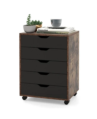 5 Drawer Mobile Lateral Filing Storage Home Office Floor Cabinet with Wheels