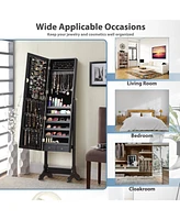 Lockable Mirrored Jewelry Cabinet Armoire Storage Organizer Box