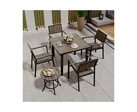6-Piece Aluminum Outdoor Patio Dining Set with Square Table, Small Side Table and 4-Stackable Chairs