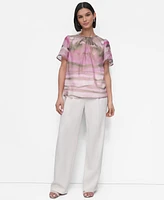 Dkny Petite Printed Puff-Shoulder Blouse