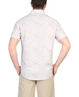 Tailorbyrd Men's Batik Printed Linen Blend Short Sleeve Shirt
