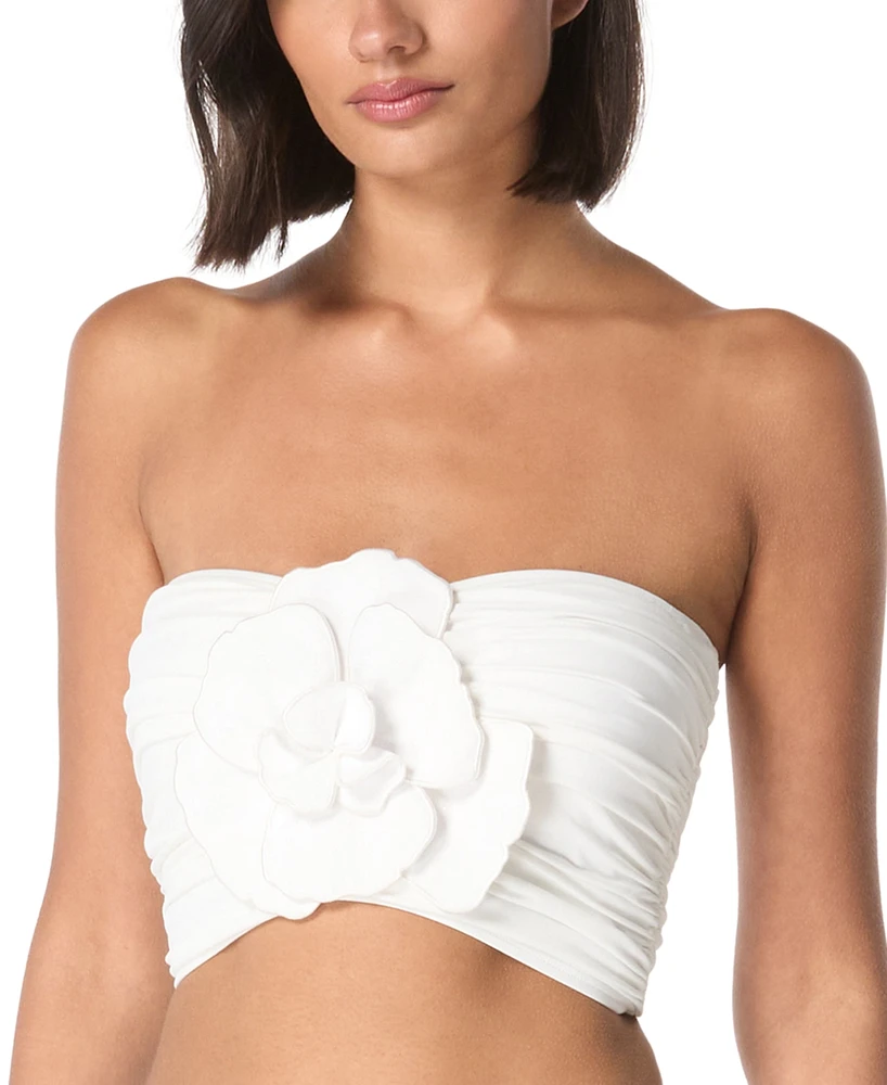 Carmen Marc Valvo Women's Flower Bandeau Crop Bikini Top